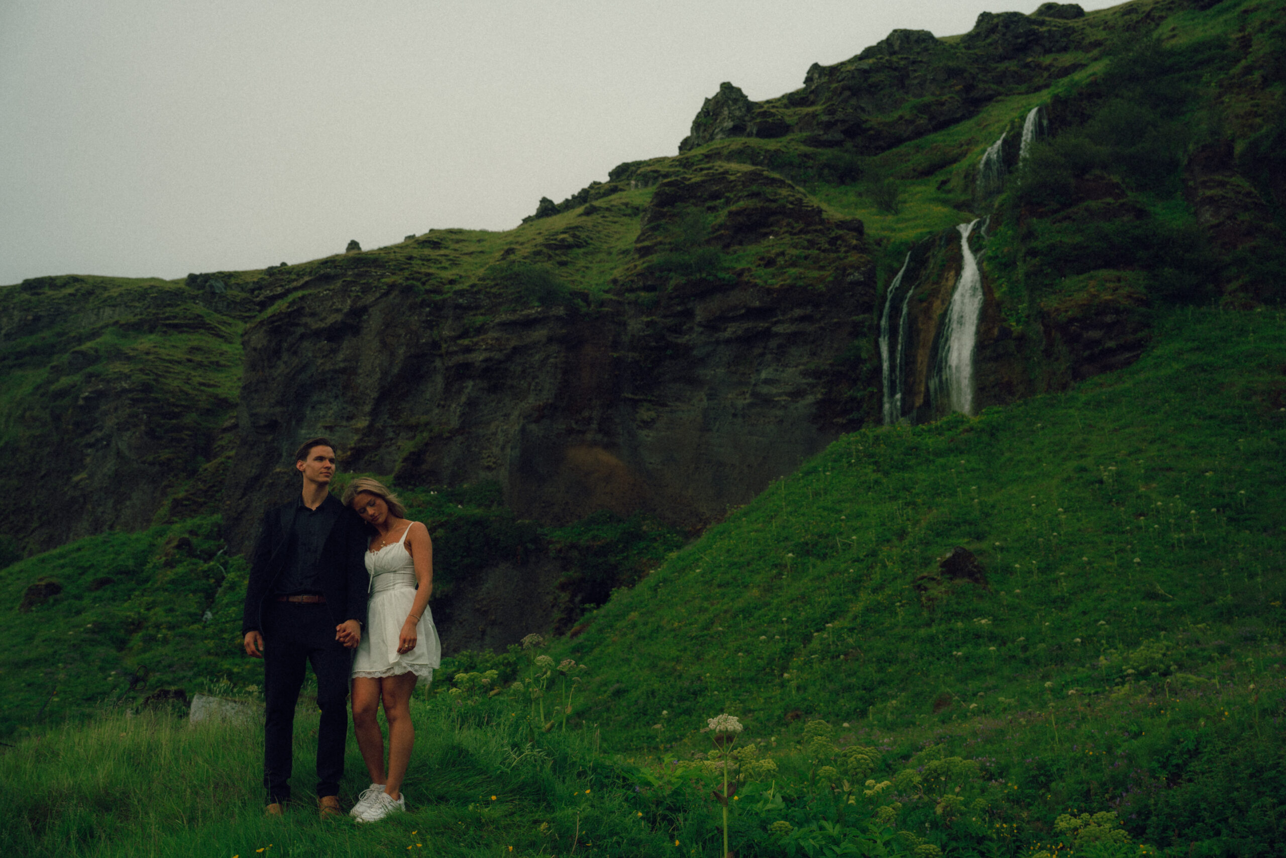 A cinematic photo of a couple during their Iceland elopement.