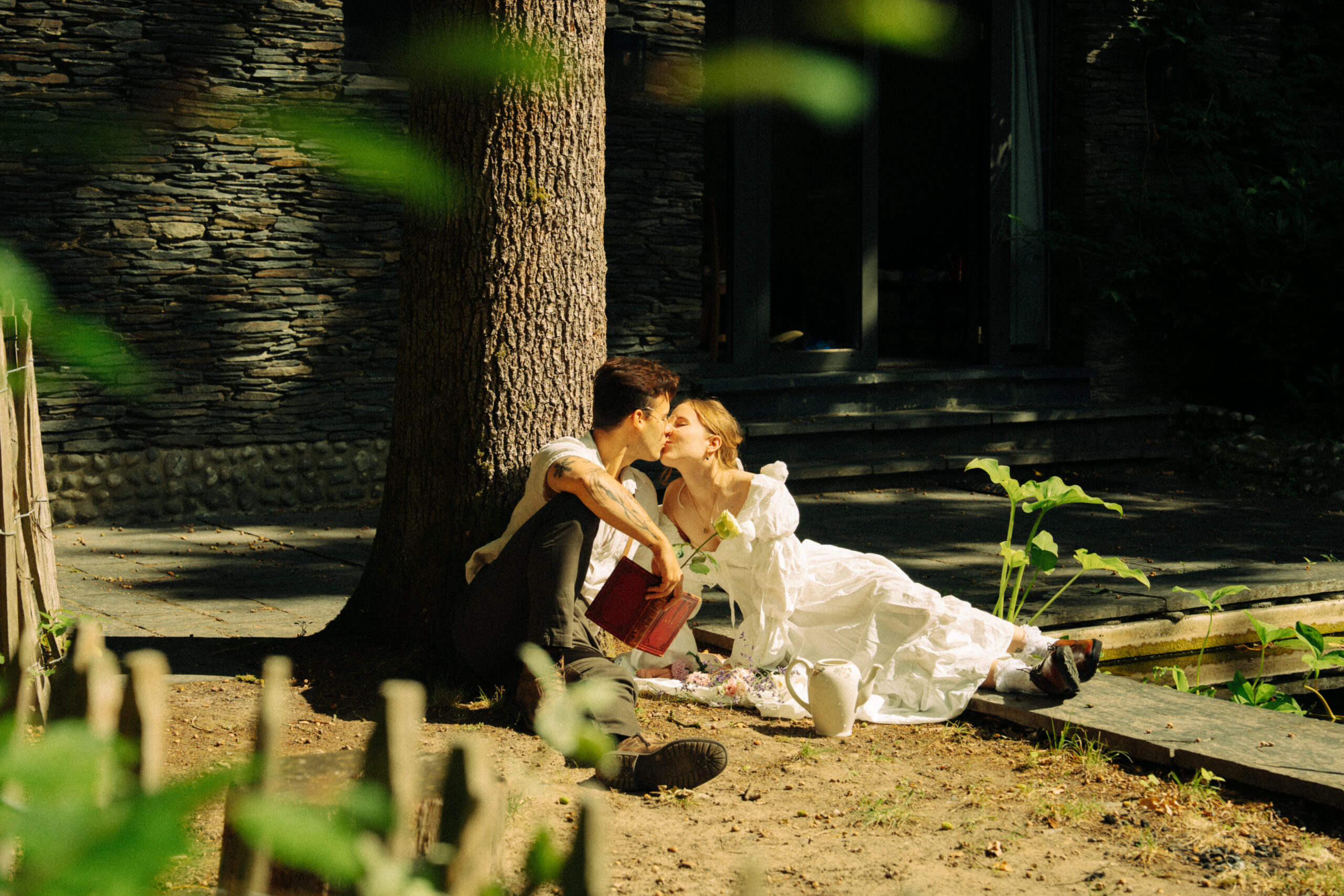 A cinematic photo of a couple taken during an elopement in Belgium.
