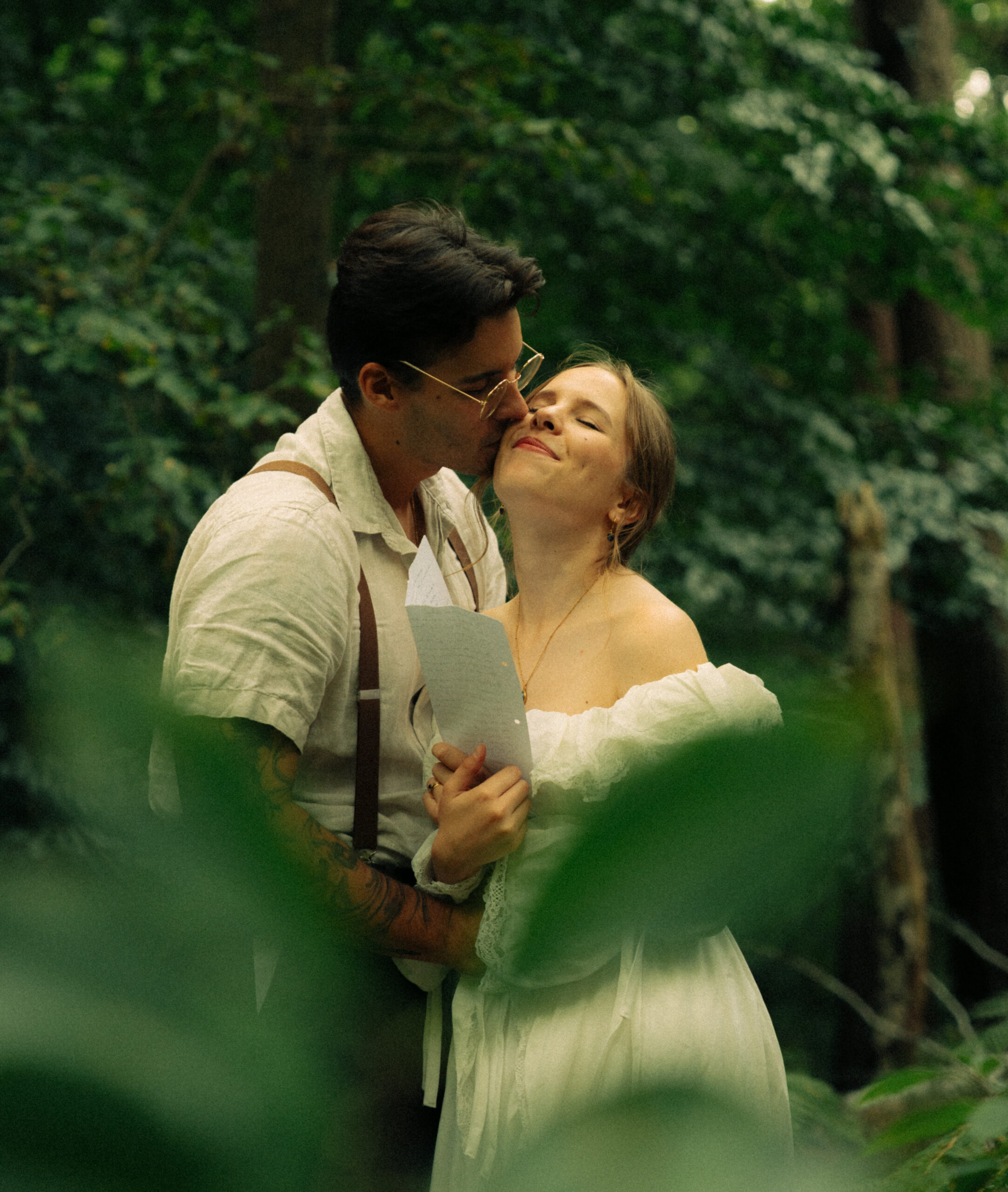 A cinematic photo of a couple taken during an elopement in Belgium.