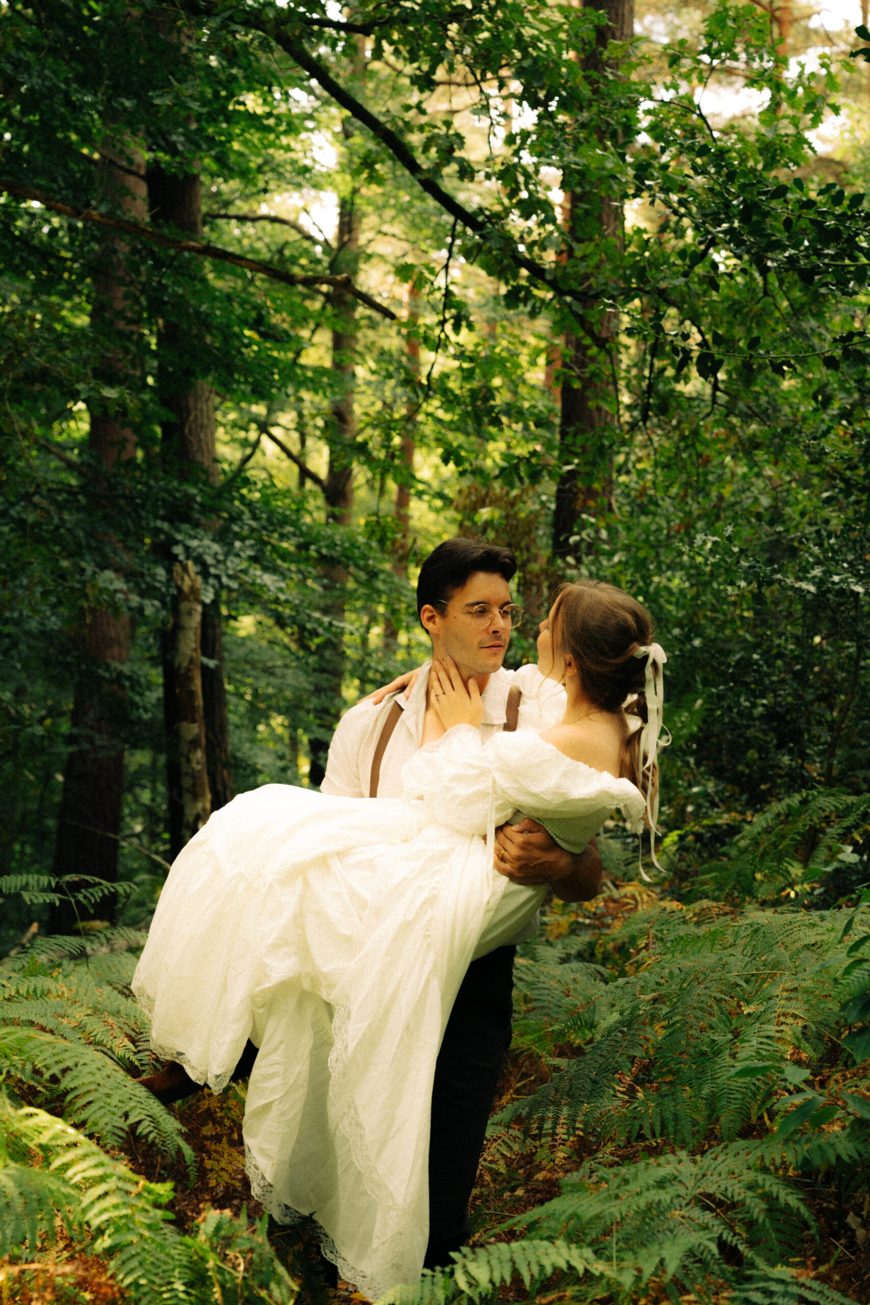 A cinematic photo of a couple taken during an elopement in Belgium.