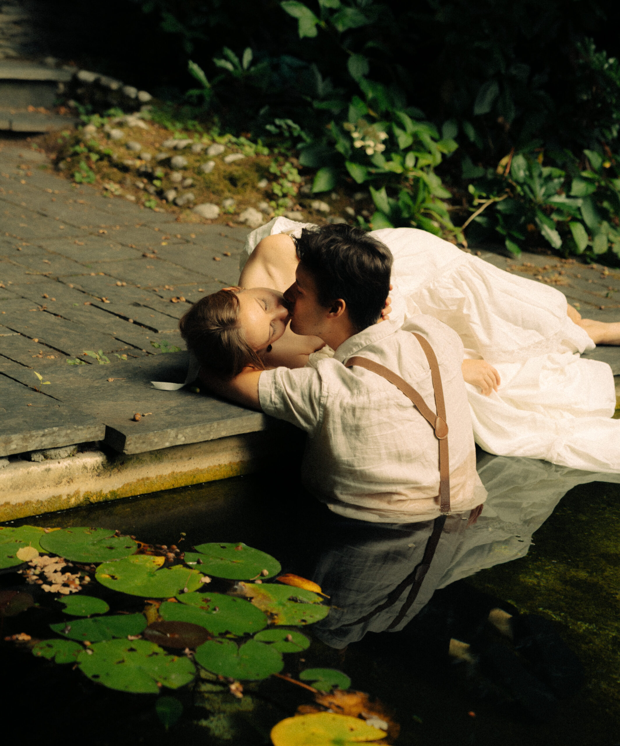 A cinematic photo of a couple taken during an elopement in Belgium.