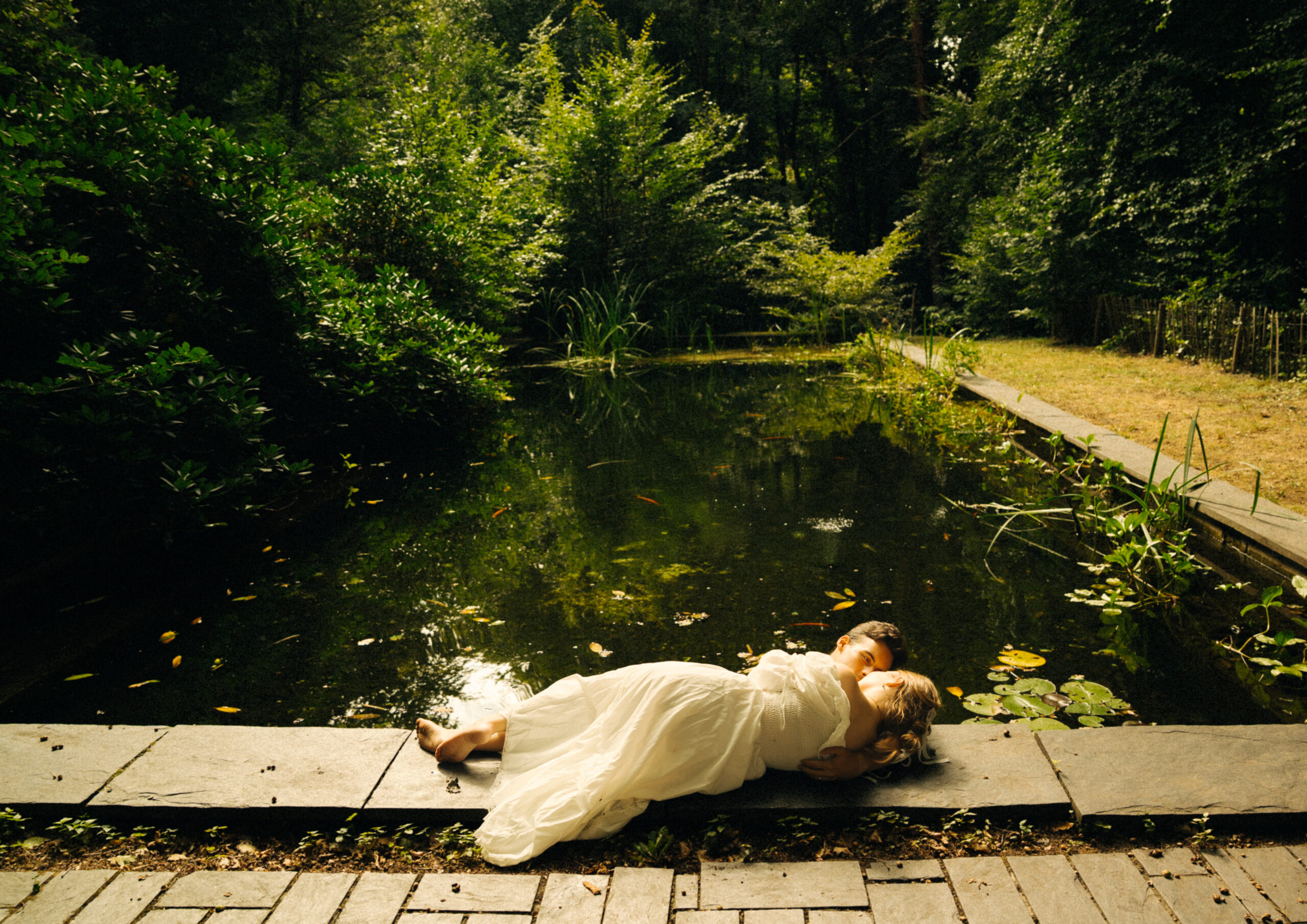A cinematic photo of a couple taken during an elopement in Belgium.
