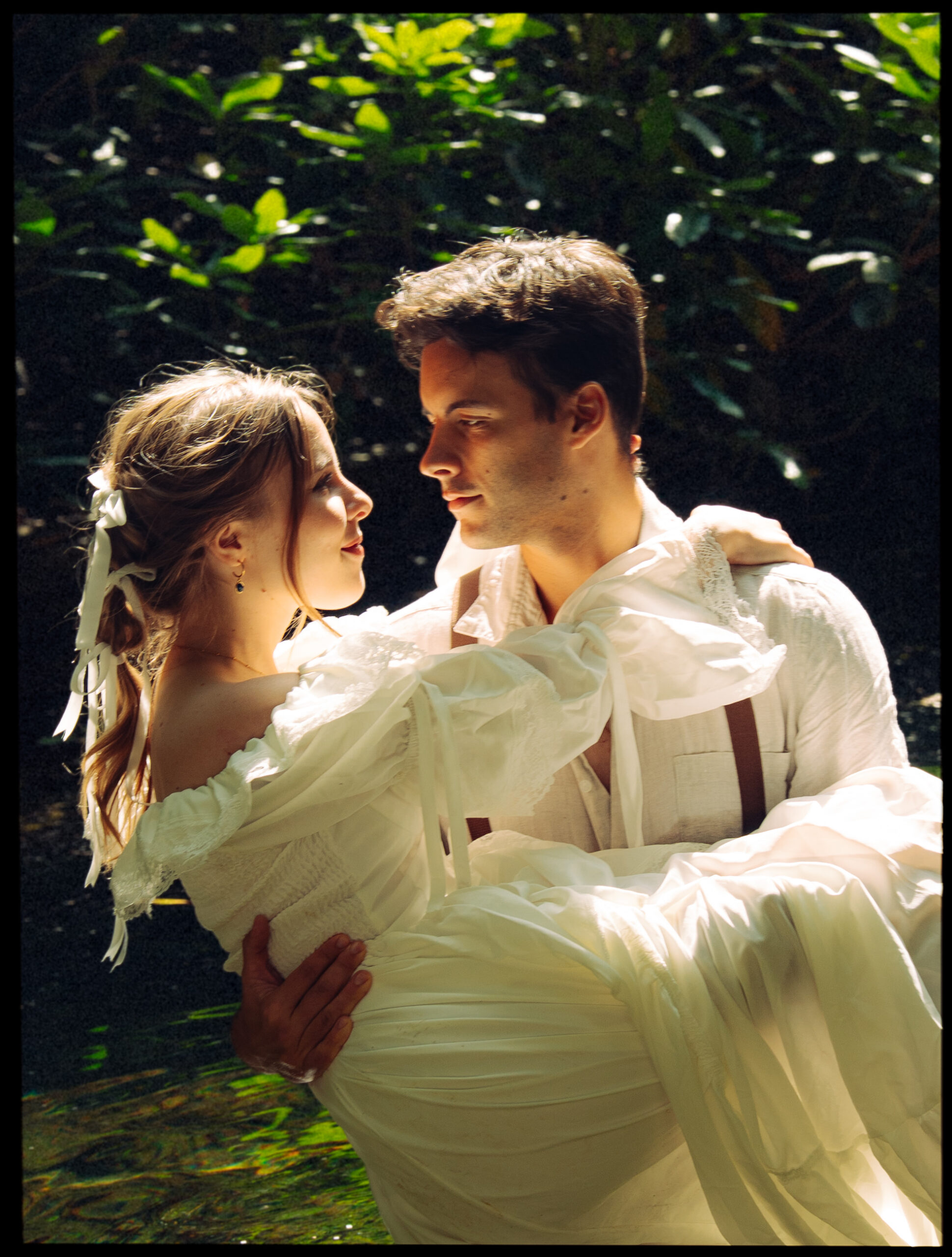 A cinematic photo of a couple taken during an elopement in Belgium.
