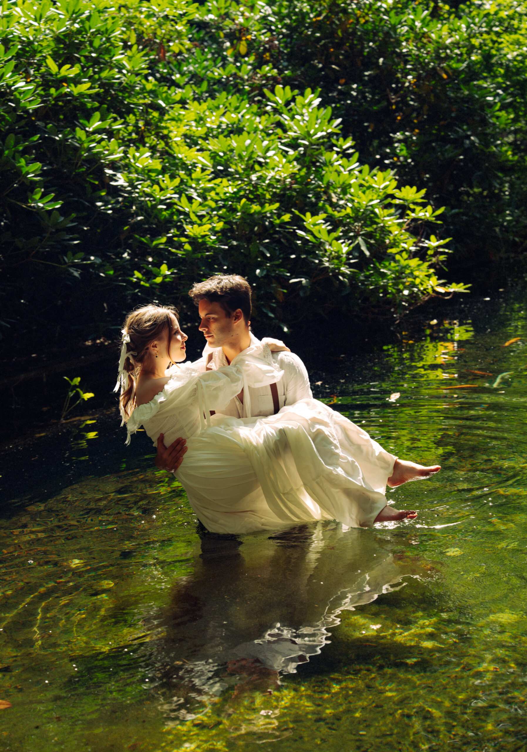 A cinematic photo of a couple taken during an elopement in Belgium.