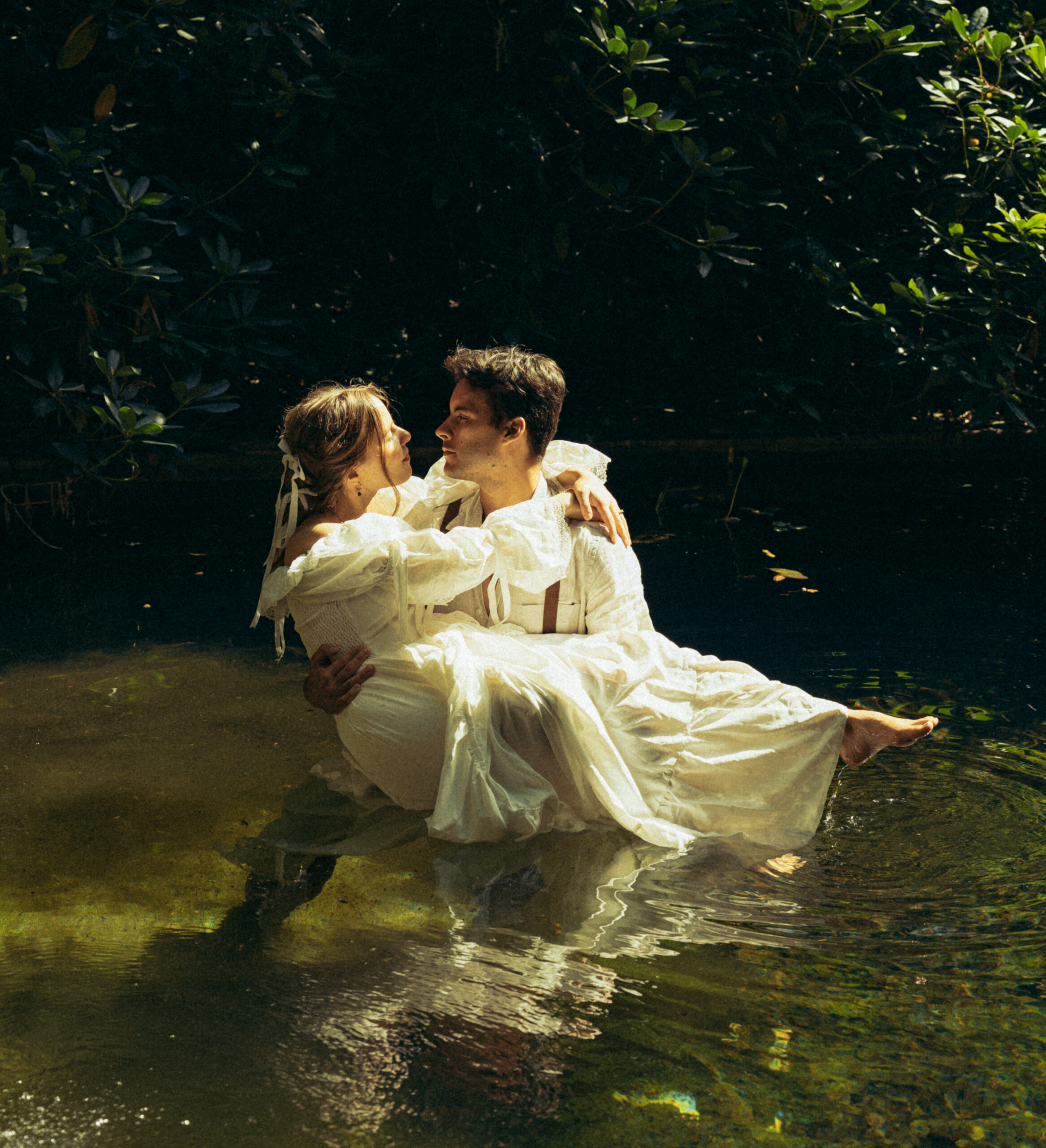 A cinematic photo of a couple taken during an elopement in Belgium.