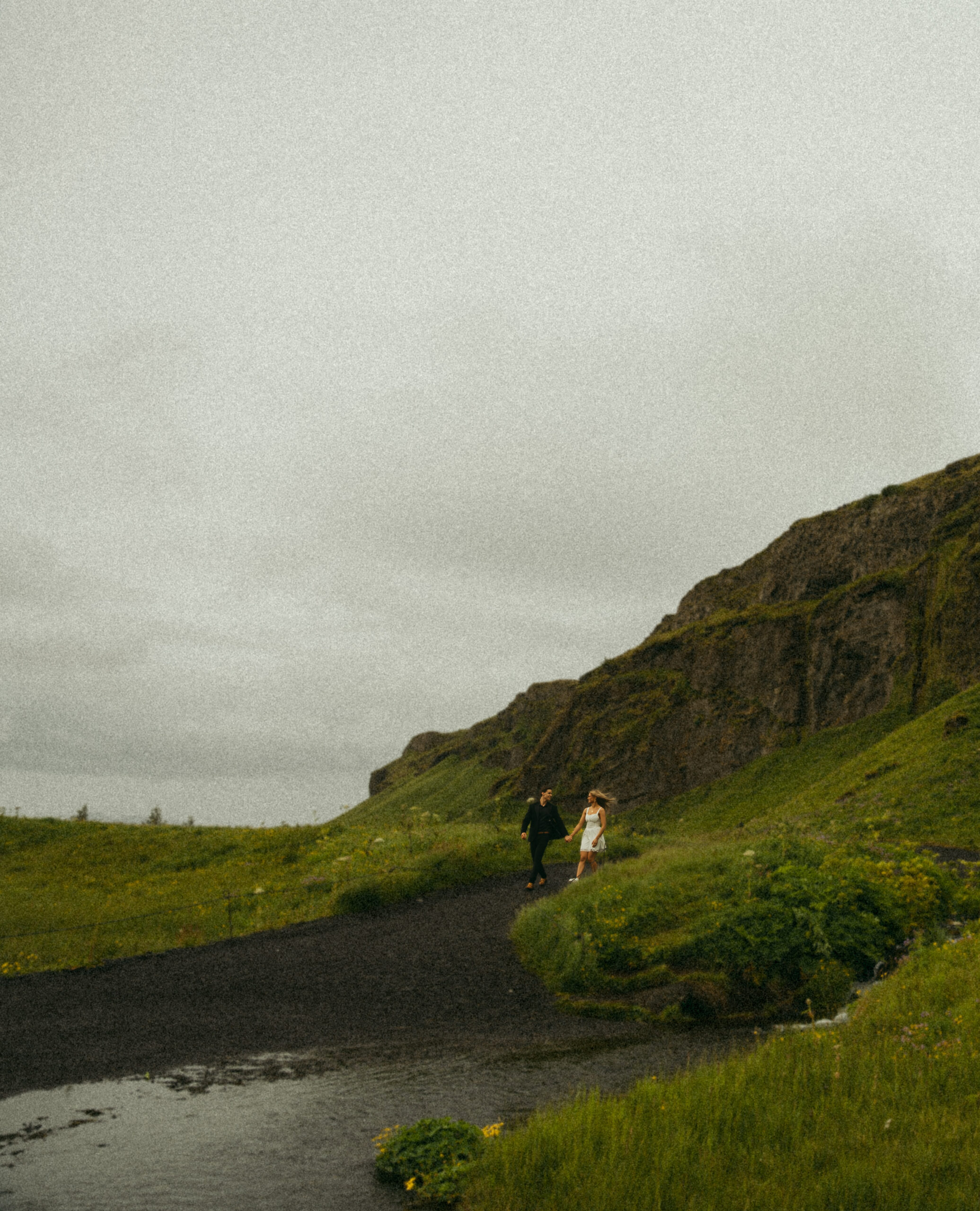 A cinematic photo of a couple during their elopement in Iceland.