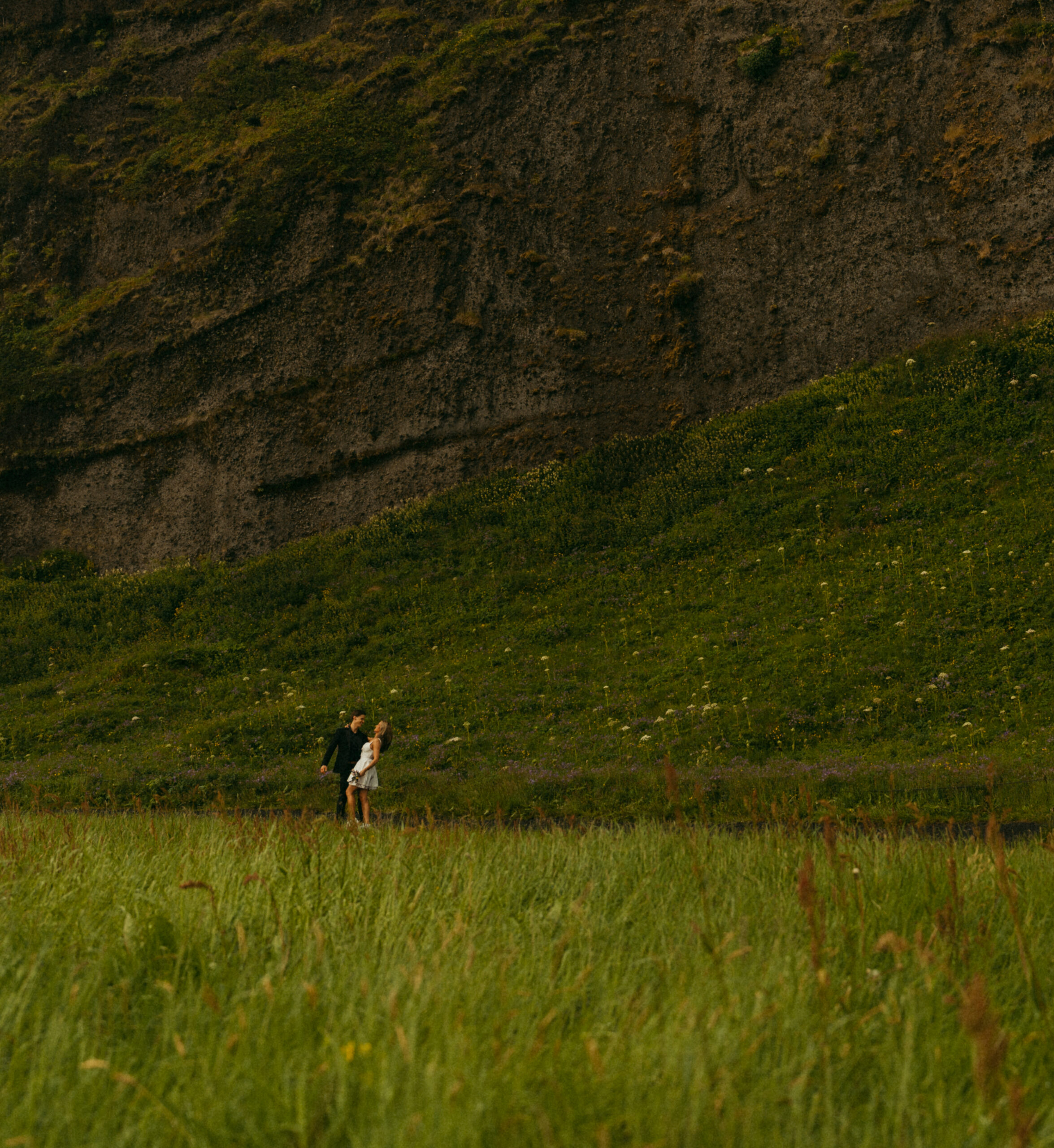 A cinematic photo of a couple during their elopement in Iceland.