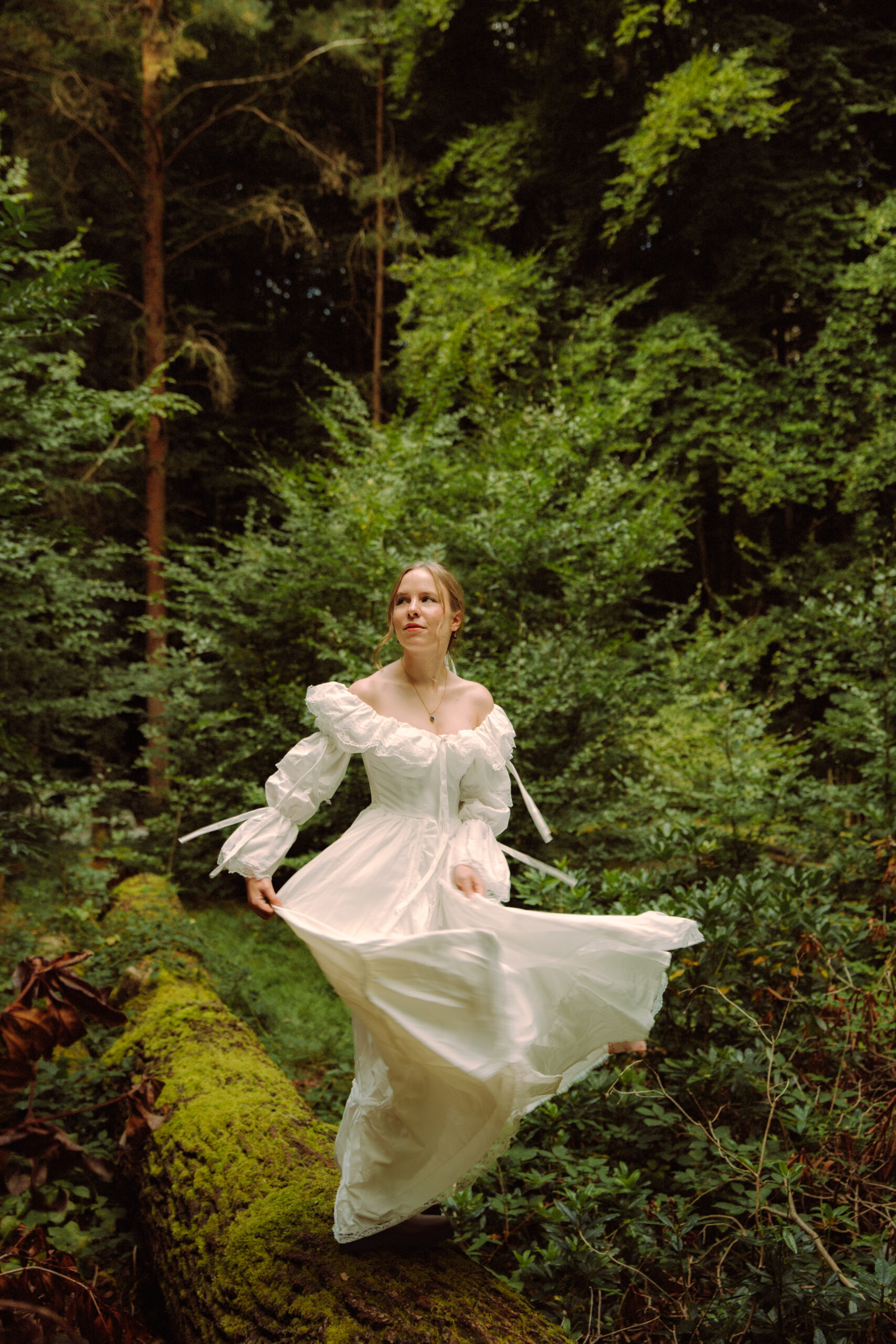 A cinematic photo of the bride taken during an elopement in Belgium.