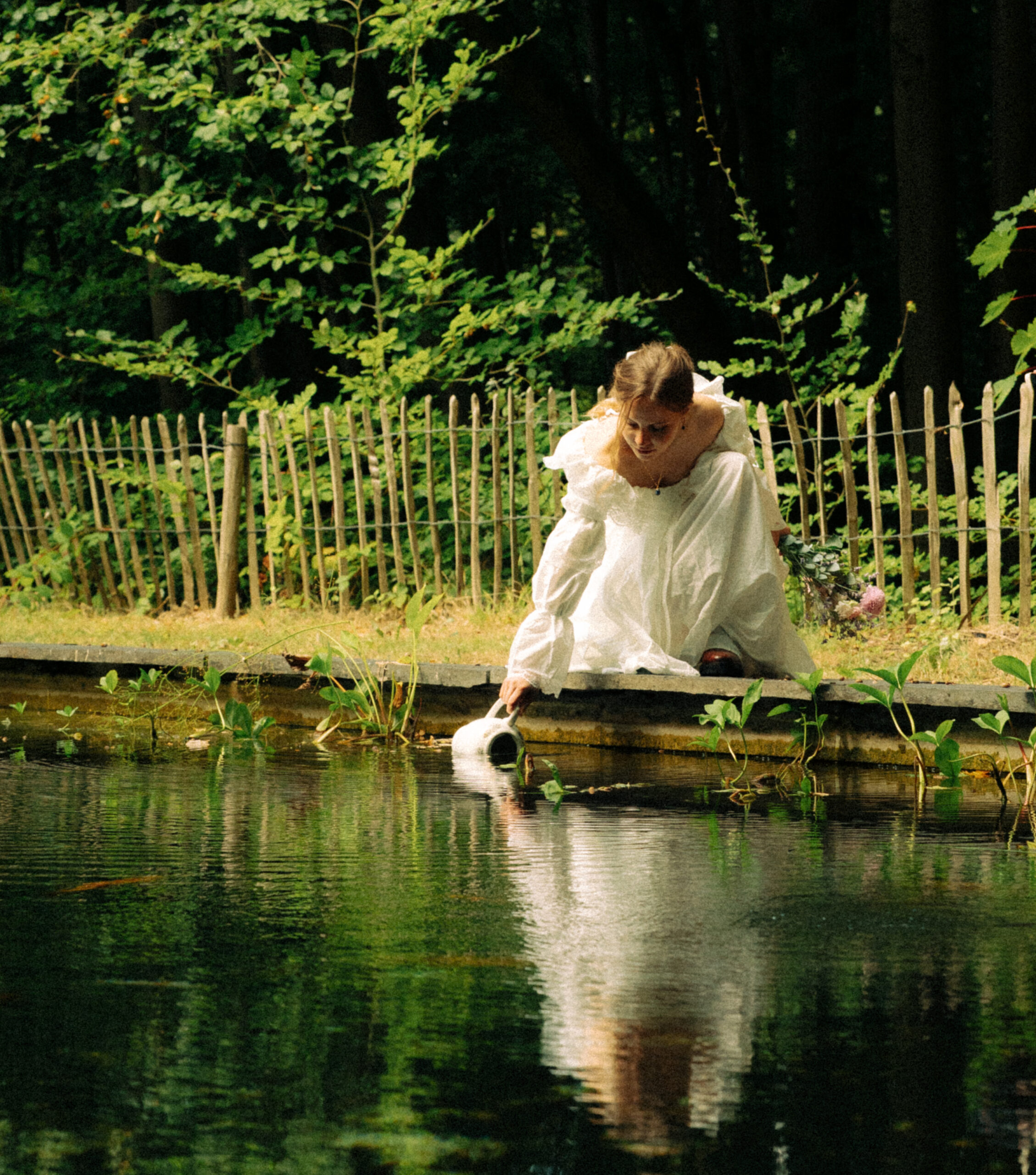A cinematic photo of the bride taken during an elopement in Belgium.