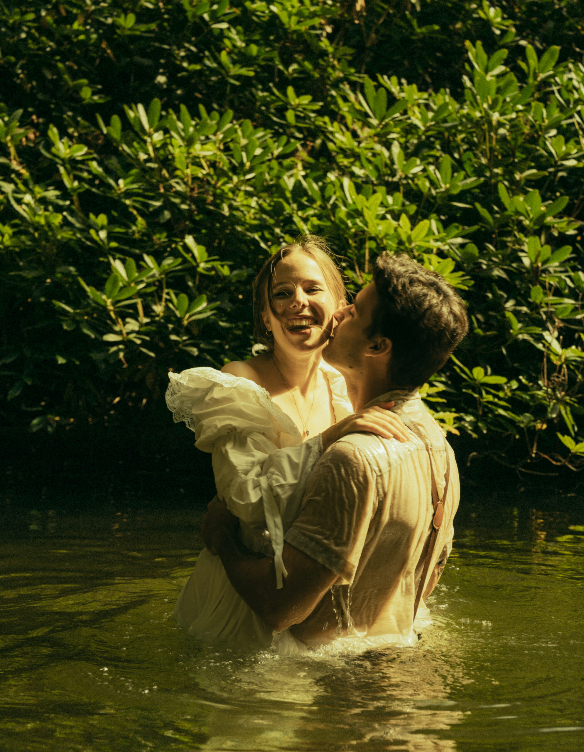 A cinematic photo of a couple taken during an elopement in Belgium.