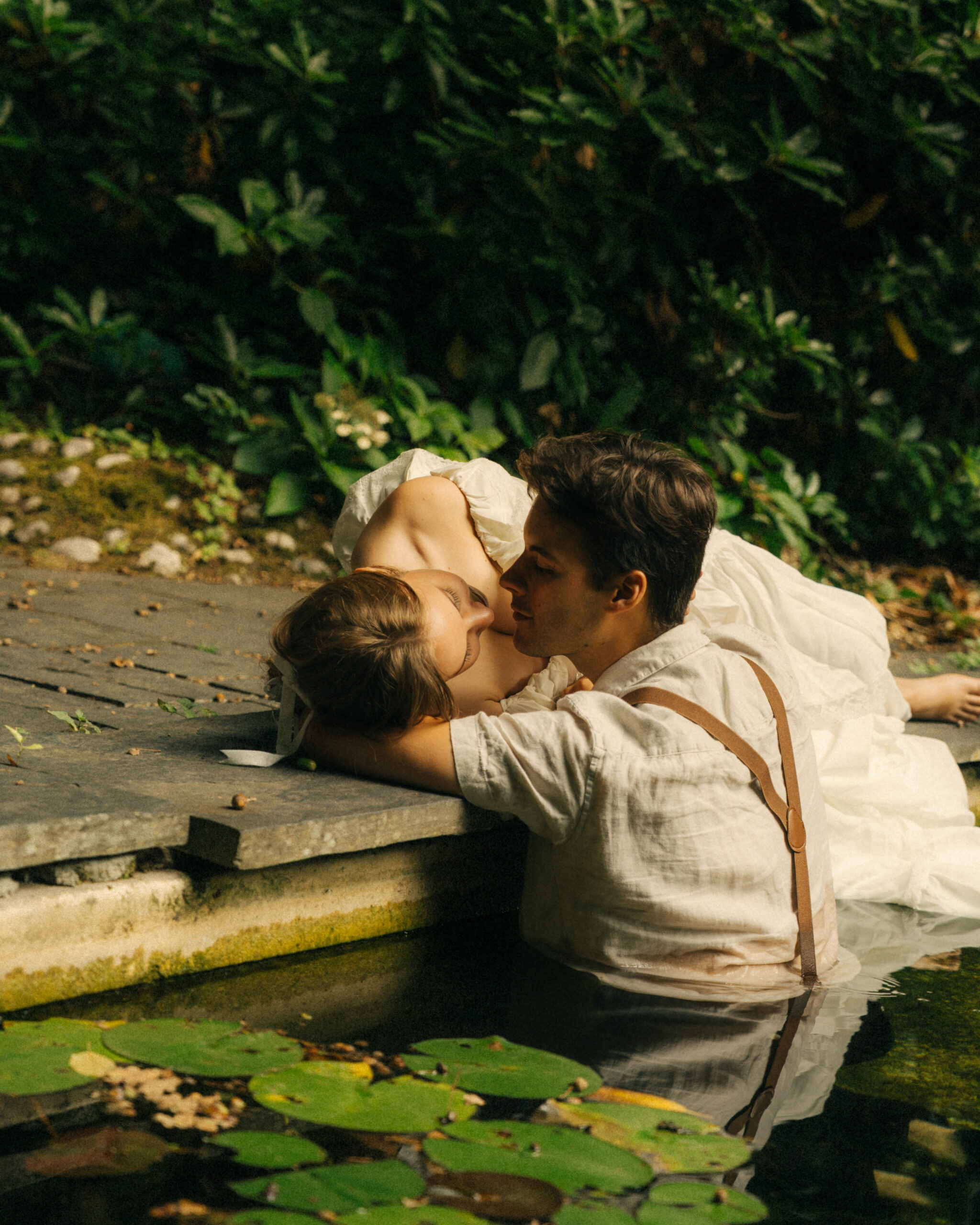 A cinematic photo of a couple taken during an elopement in Belgium.