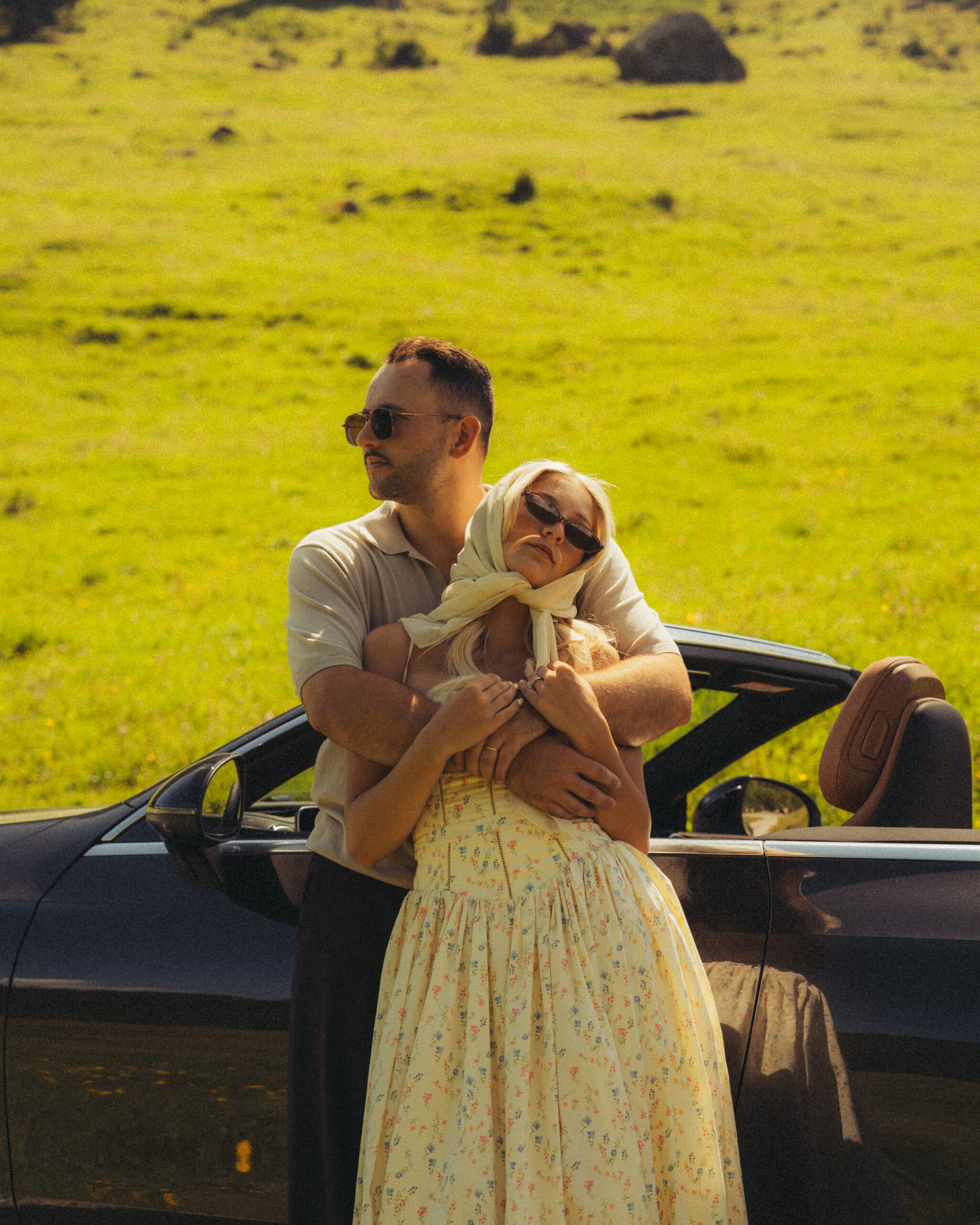 A cinematic photo of a couple taken during their mountain bridal adventure in Rosenlaui, Switzerland.