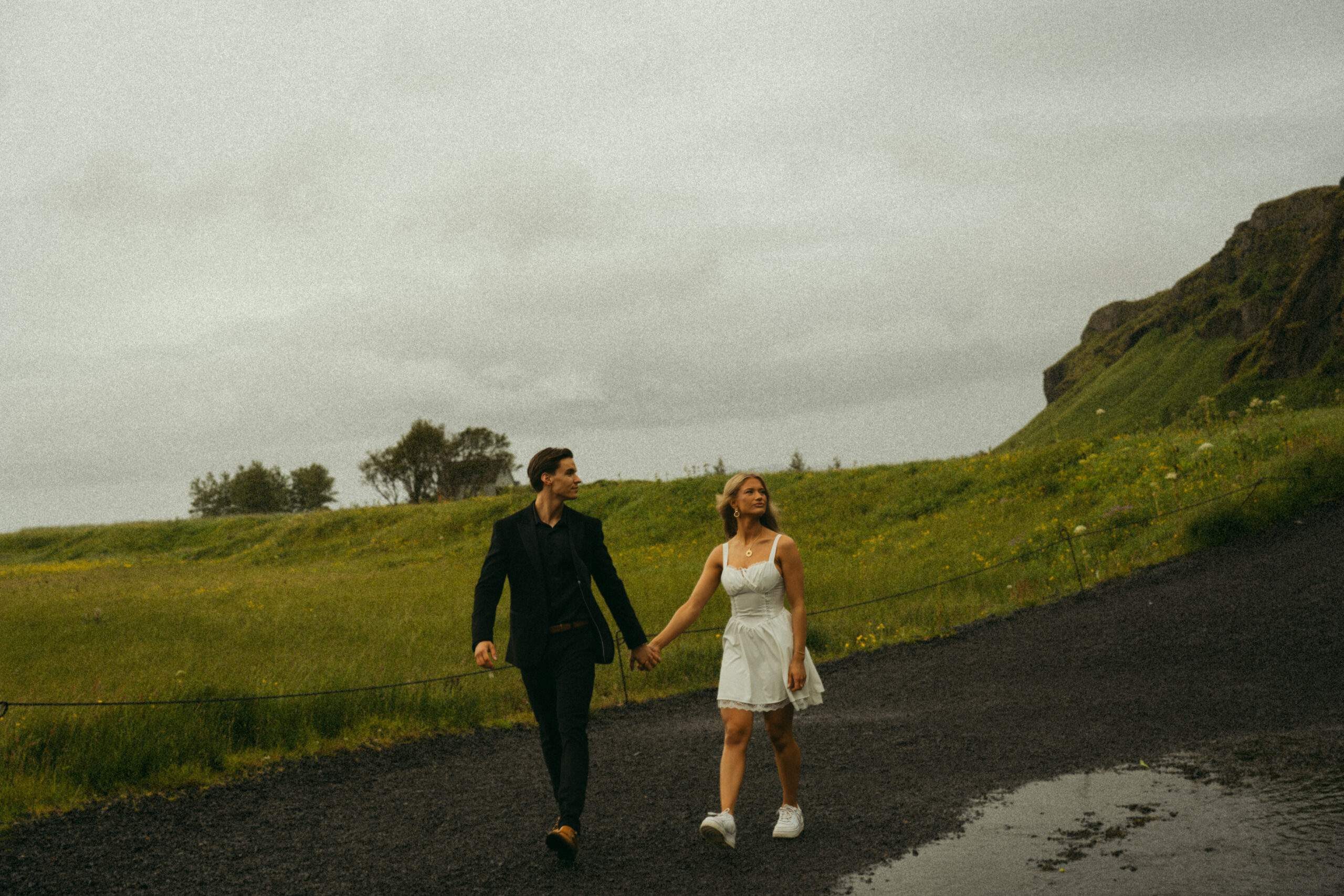 A cinematic photo of a couple during their elopement in Iceland.