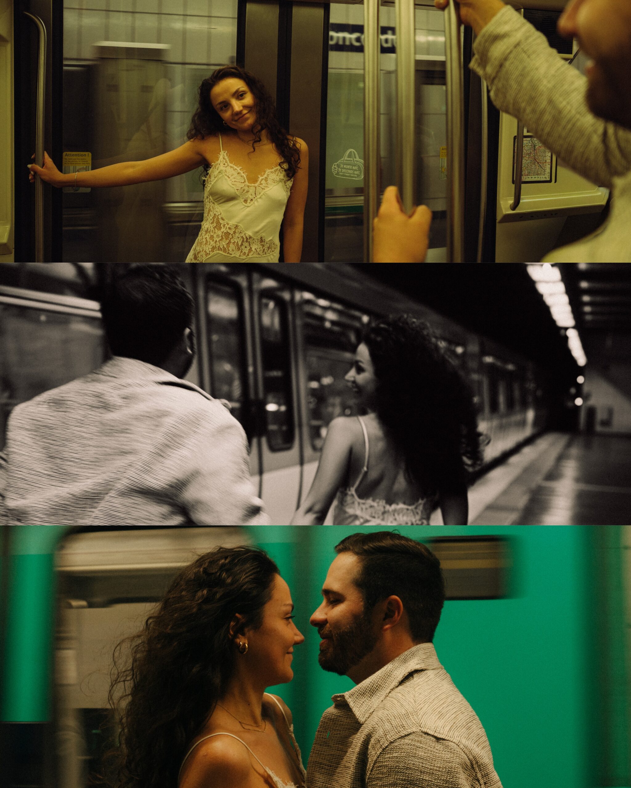 Some cinematic photos of a couple in Paris metro.