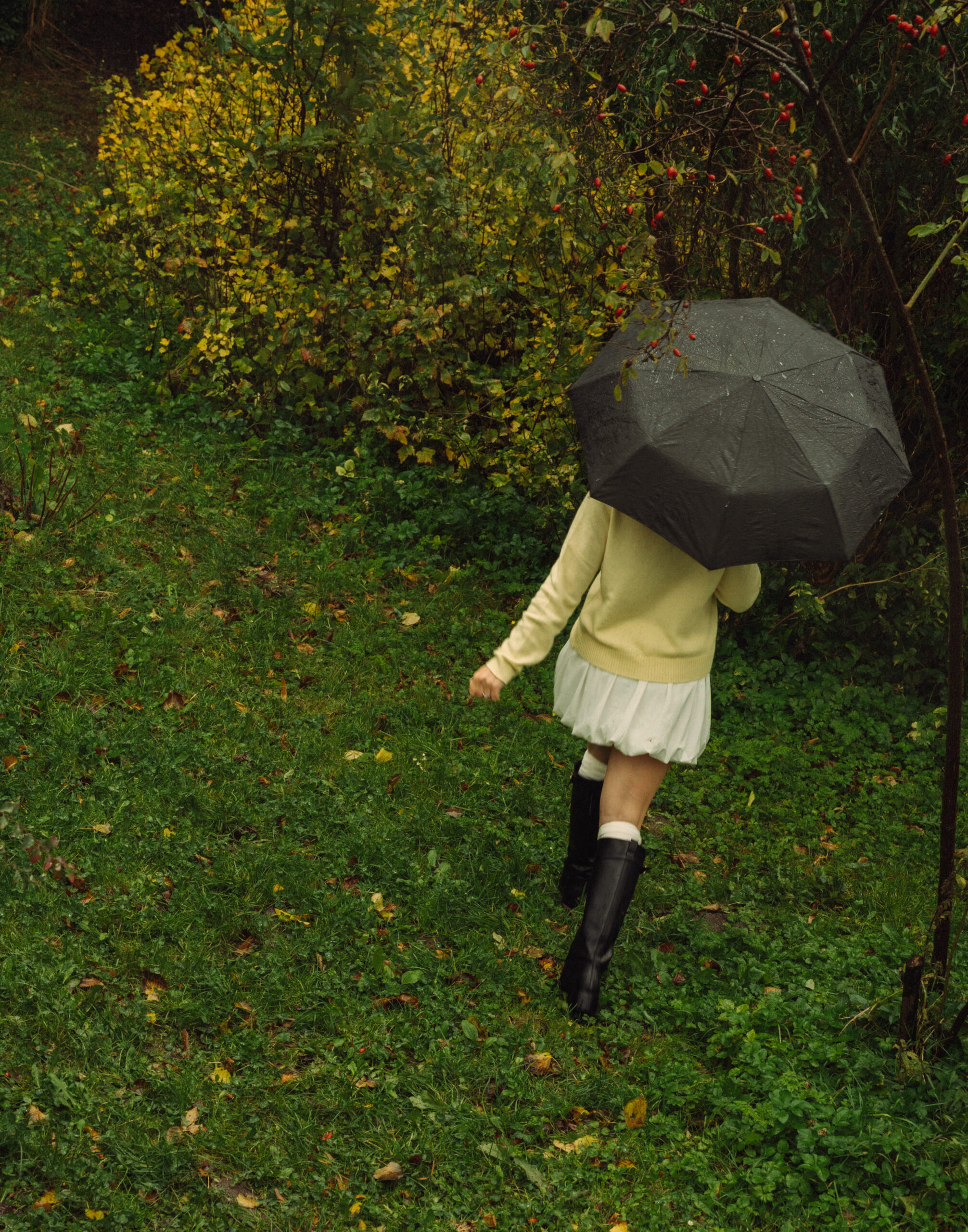 A cinematic photo of a couple at an apple orchard in the Netherlands.