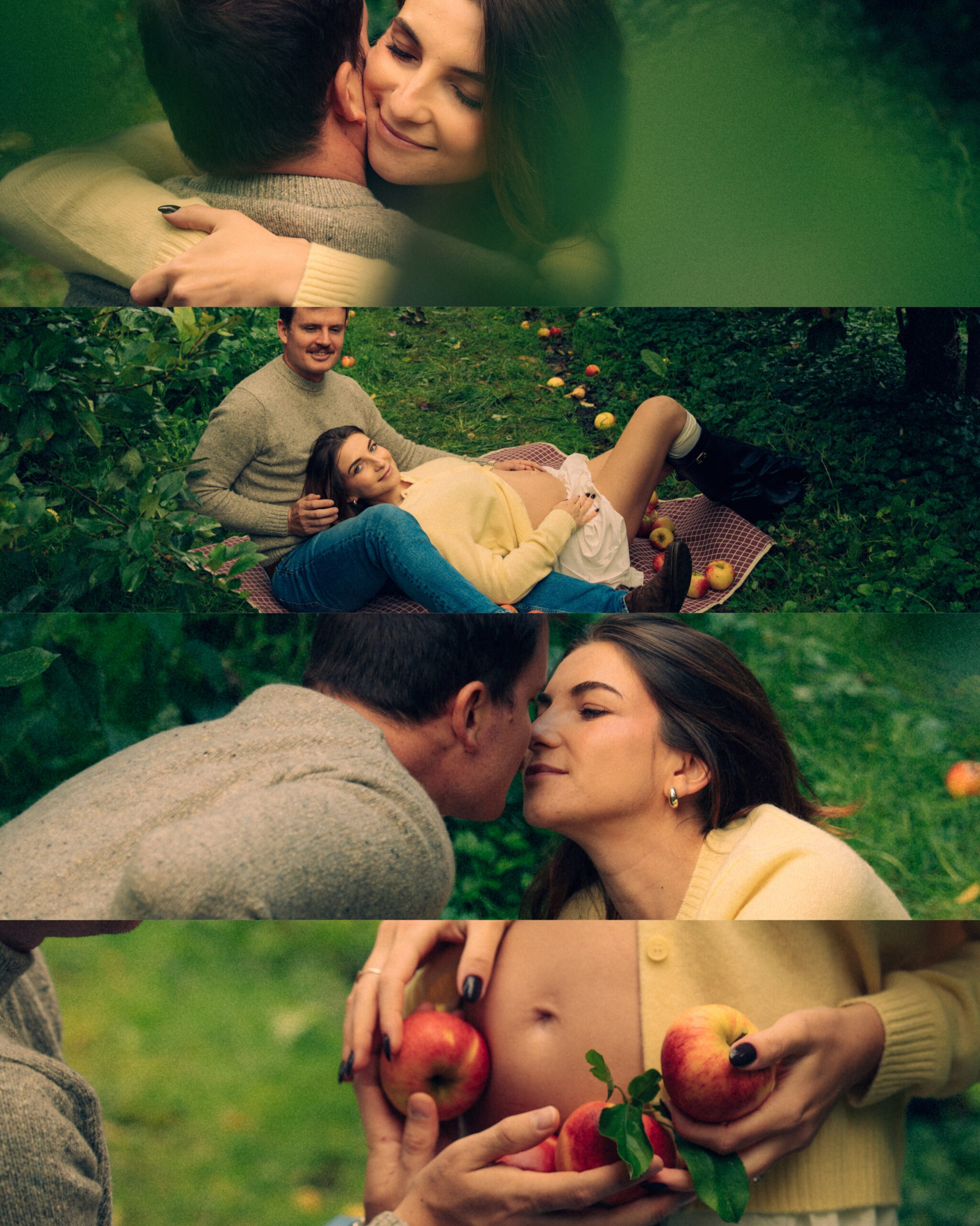 Some cinematic photos of a couple at an apple orchard in the Netherlands.